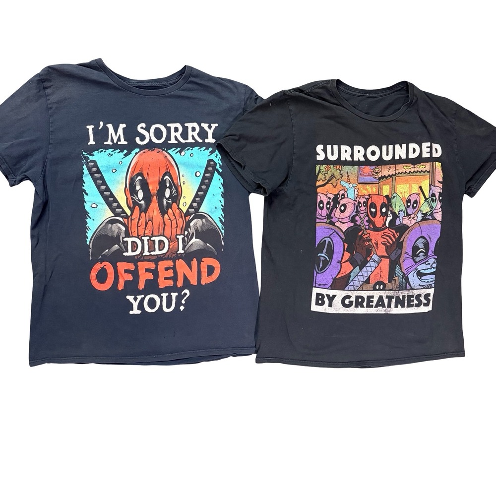 Lot of 2 Marvel Deadpool Graphic T-Shirts Men's Small Distressed Black Funny Tee